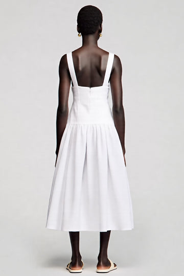 Robe blanche midi à col en V